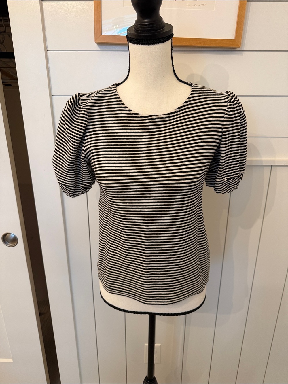 Dolan Black and White Striped Puff Sleeve Top - Women's XS